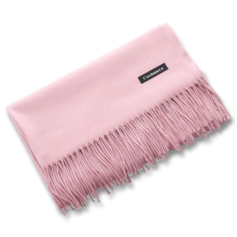 Bufanda multiusos de imitación de cachemira cepillada de color sólido, gruesa, larga, con borlas, para invierno, para niña