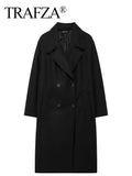 TRAFZA 2024 Otoño Nuevo Abrigo Suelto para Mujer Chaqueta de Manga Larga con Solapa y Doble Botonadura Abrigo de Invierno Grueso Vintage Sólido Gabardina Prendas de Vestir Exteriores
