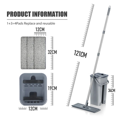 Hands Free Flat Floor Mop and Bucket Set for Professional Home Floor Cleaning System with Washable Microfiber Pads for Hardwood 