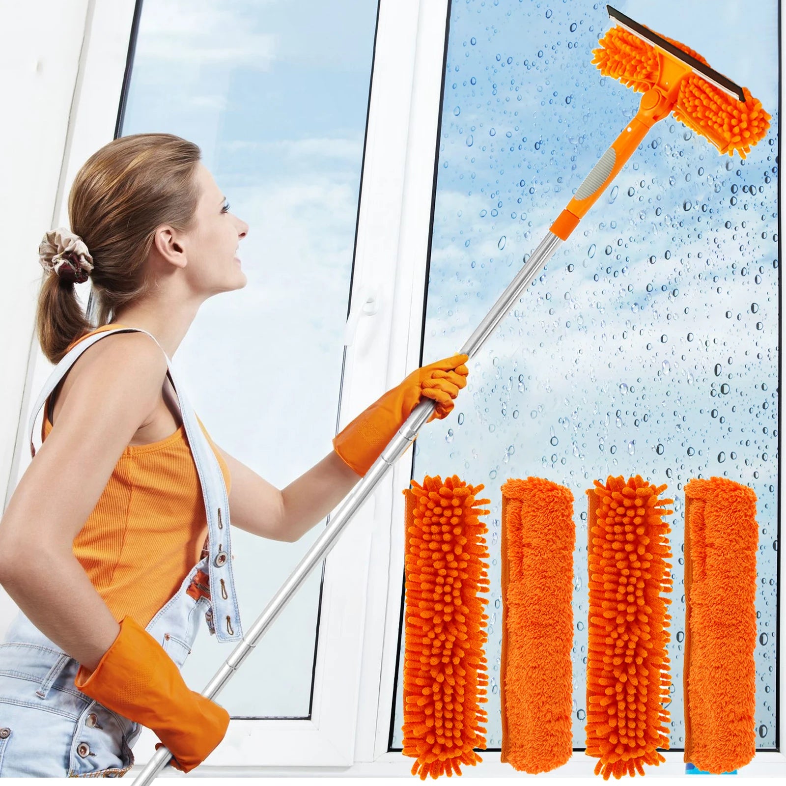 2-in-1 Squeegee Window Cleaner Window Mop with 72-inch Extension Long Handle Magic Broom for Home Shower Glass Door Cleaning Tools Set