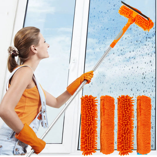 2-in-1 Squeegee Window Cleaner Window Mop with 72-inch Extension Long Handle Magic Broom for Home Shower Glass Door Cleaning Tools Set