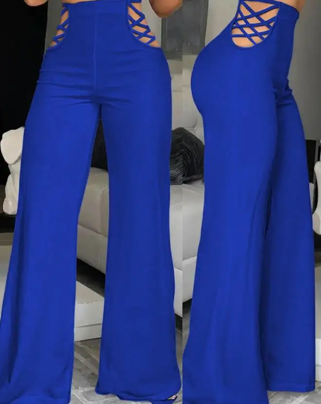 Elegant High Waist Wide Leg Bootcut Pants 2023 Summer European & American Fashion Simple Women's Flared Trousers