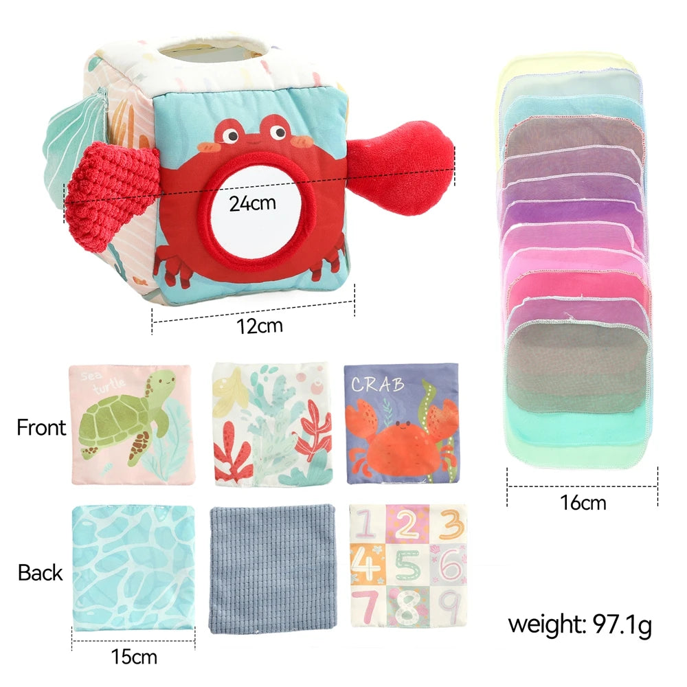 Baby Toys Magic Tissue Box Cotton Finger Exercising Montessori Busy Board Game Educational Toy Soft Rattle Game Ocean Cloth Book