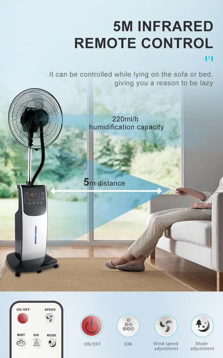 Air Cooler Domestic Standing Humidifier Mist Fan With Remote Water Mist Fan Spray