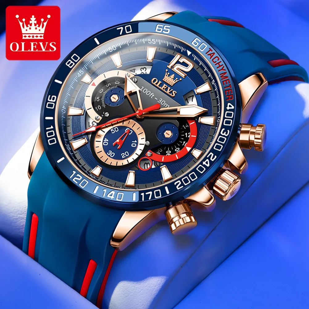 OLEVS 9936 Men's Watch Original Brand Quartz Wristwatch Waterproof Luminous Watches For Men Stylish Design with Silicone Strap