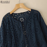 Stylish Autumn Hollow Out Cardigans ZANZEA Women Embroidered Blouse Elegant Shirts 2025 Fashion 3/4 Sleeve Kimonos Slim Fit Tops
