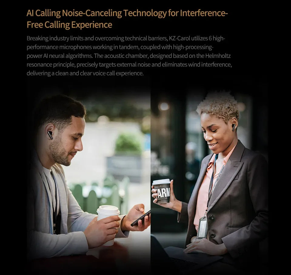 Auriculares intraaurales KZ Carol TWS Bluetooth 5.3 con cancelación activa de ruido, 6 micrófonos, inalámbricos, impermeables, estéreo, de alta fidelidad