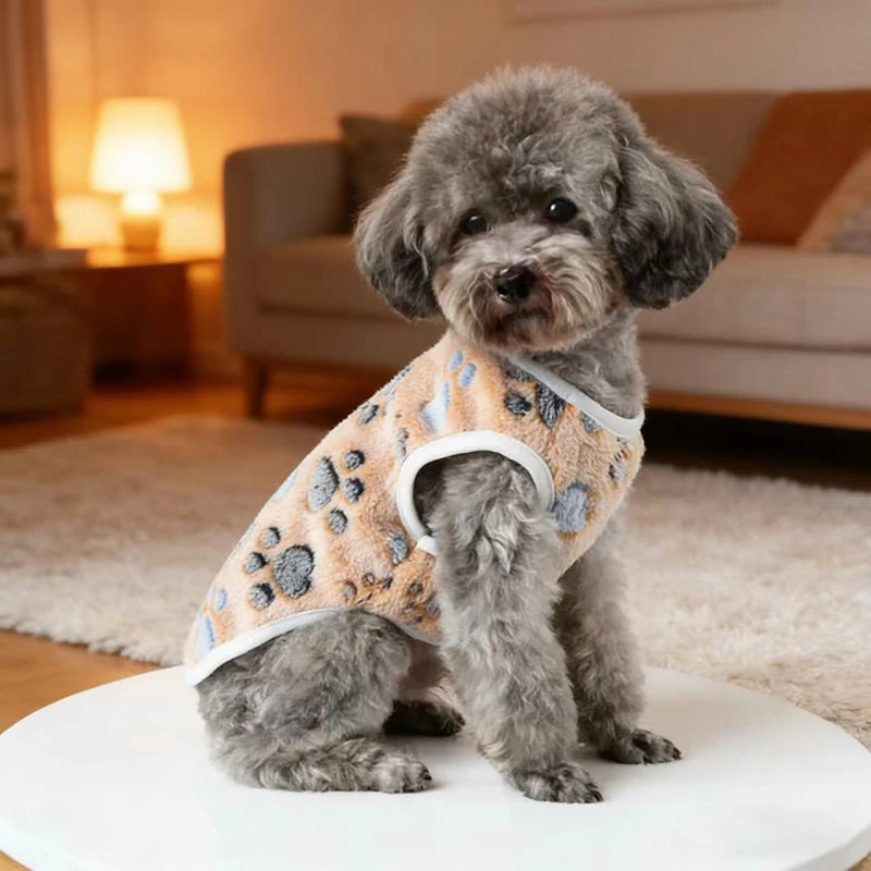Flannel Dog Clothes Pet Clothes for Small Medium Dogs Soft Puppy Vest Cute Paw Print Chihuahua Coat Yorkshire Vest Pet Costume
