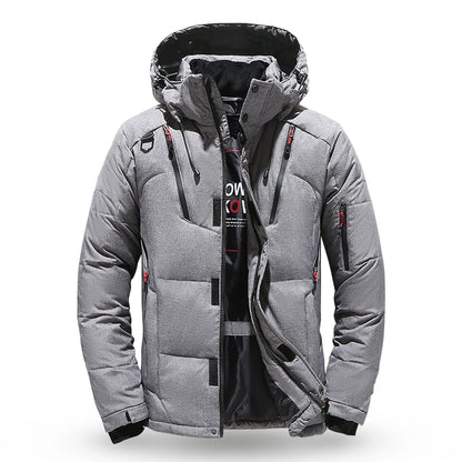 Chaqueta de plumón para hombre, abrigo de invierno de pato blanco, parka cálida y resistente al viento, para viajes y acampadas, nueva, gruesa, de color sólido, con capucha.