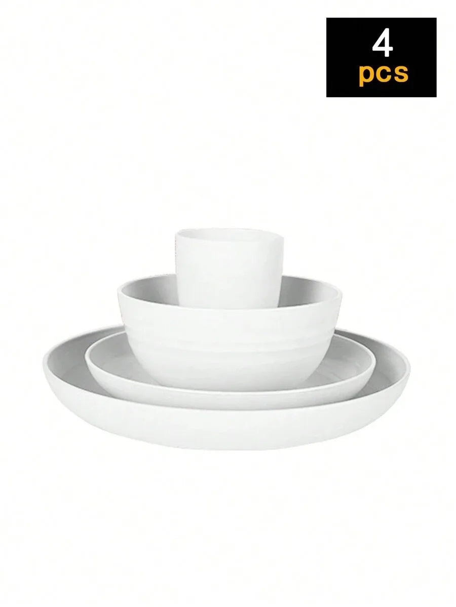 4/16/24pcs Reusable plastic tableware set, including plates, bowls and cups. Suitable for family picnics and school supplies