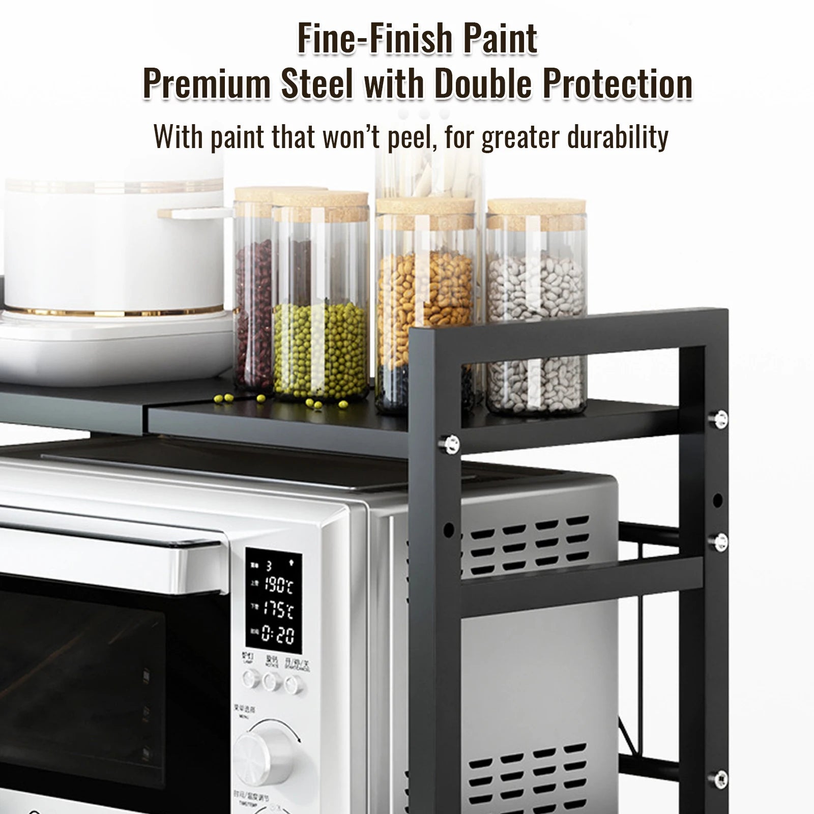 3-Tier Microwave Oven Rack Shelf Kitchen Countertop Oven Rack Expandable Seasoning Storage Rack Stand Storage Tableware Racks