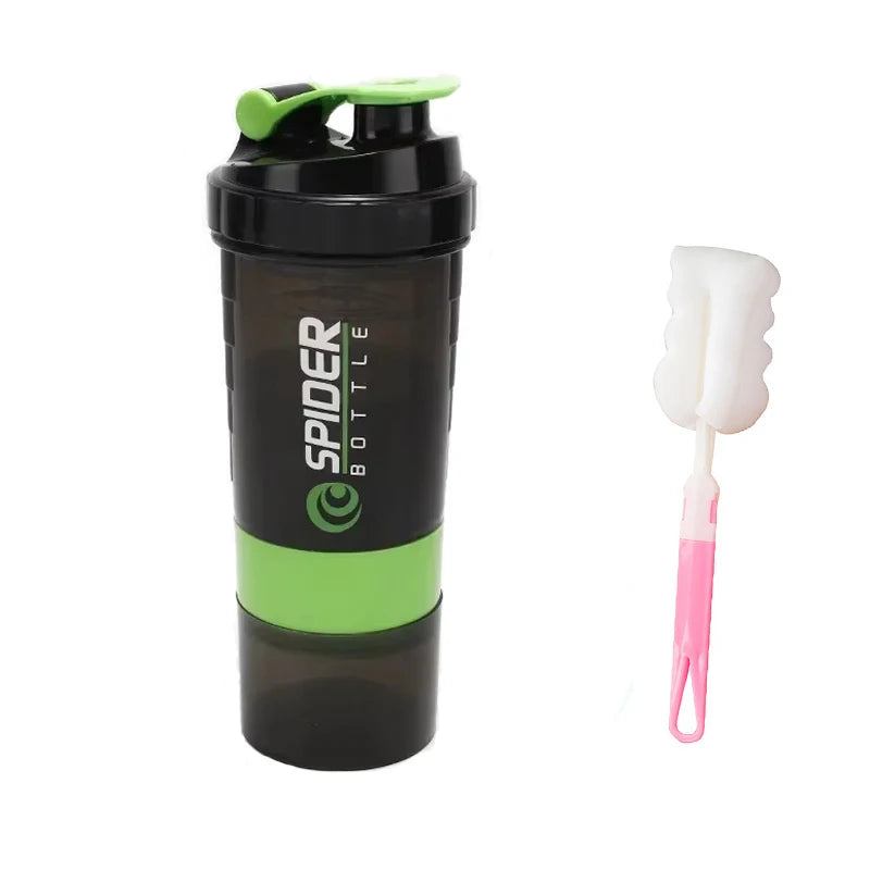 3 Layers Protein Shaker Bottles with Mix Ball Leak Proof Water Bottle for Protein Mixes with Powder Storage and Pill Organizer