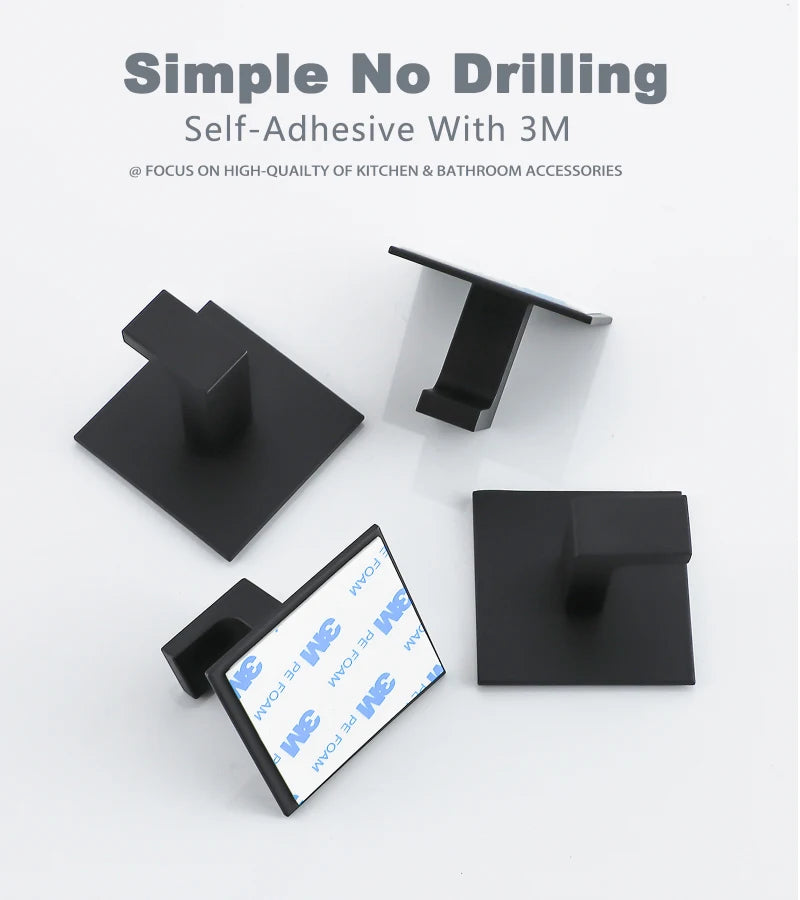 Black Self-Adhesive Wall Hooks For Hanging Keys Clothes Hanger Door 3M Robe Hook Coat Rack Towel Holder Bathroom Accessories