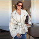 Casual Office Women's Bomber Jacket Chic Lace Up Lapel Collar Full Sleeve Female Coat Spring New Office Lady Outerwear Commuting