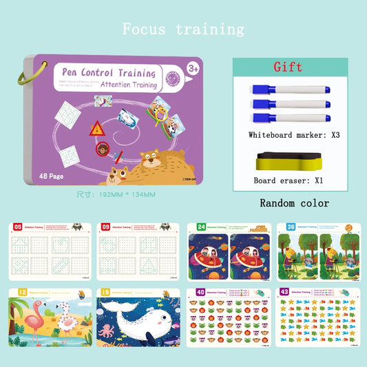 Cuaderno de trabajo de trazado Montessori Books, 48 ​​páginas, entrenamiento de control del lápiz, cuaderno de ejercicios para la primera infancia, cuaderno de caligrafía reutilizable