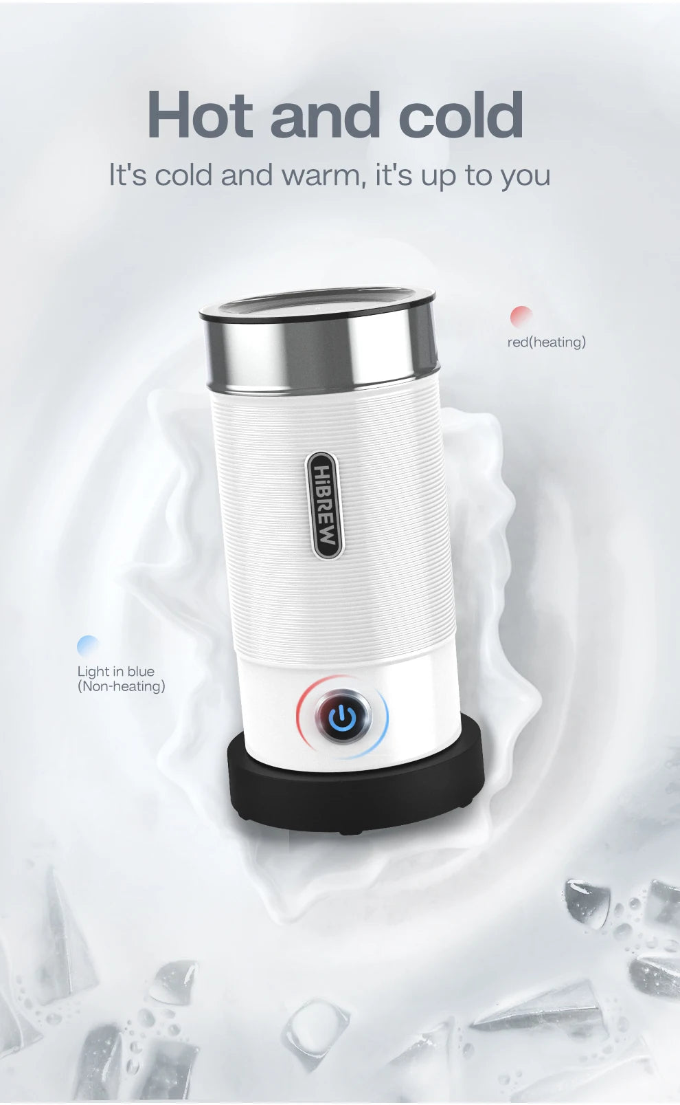 HiBREW Milk Frother Frothing Foamer Chocolate Mixer Cold/Hot Latte Cappuccino Fully Automatic Milk Warmer Cool Touch M1A