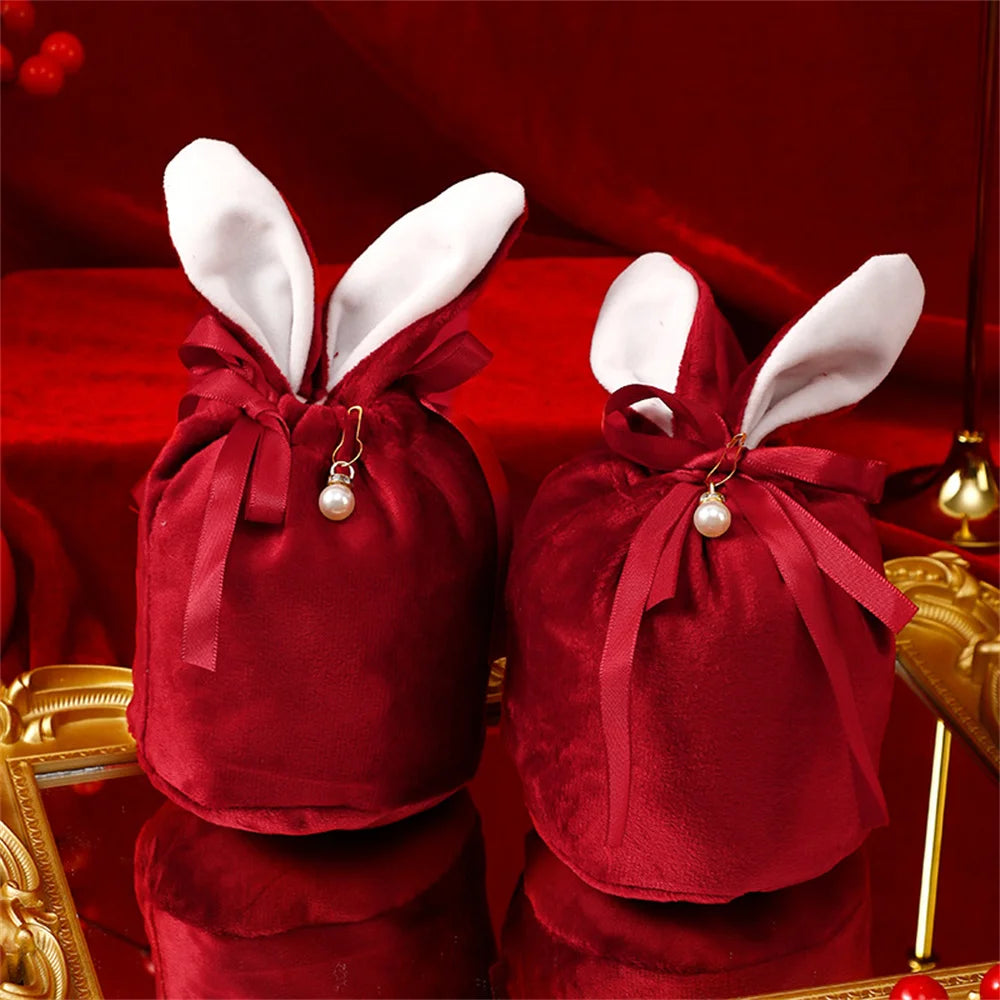 New Rabbit Ears Candy Bag Easter Drawstring Bag Velvet Draw String Candy Bags Gift Packing Bags Party Decoration Drop Shipping