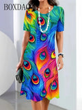 Fashion Elegant Women Dress Plus Size 8XL 9XL Short Sleeve O-Neck Casual Vacation Party Dress Big Size Floral Print A-Line Dress