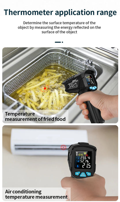 Termómetro infrarrojo digital Mestek de -50 a 800 grados, medidor de temperatura láser, pirómetro sin contacto, higrómetro, termómetro infrarrojo.