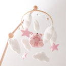 Baby Crib Mobile Rattle Toy Wooden Bed Bell Mobile Hanging Teddy Velvet Bear Doll Toy Newborn Music Box Crib Mobile Bracket Gift