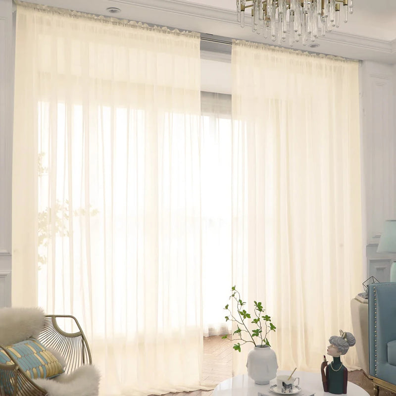 Sheer Curtains for Bedroom Windows Casual Solid White Yarn Tulle Curtain for Nursery/Living Room Kitchen Window Treatments