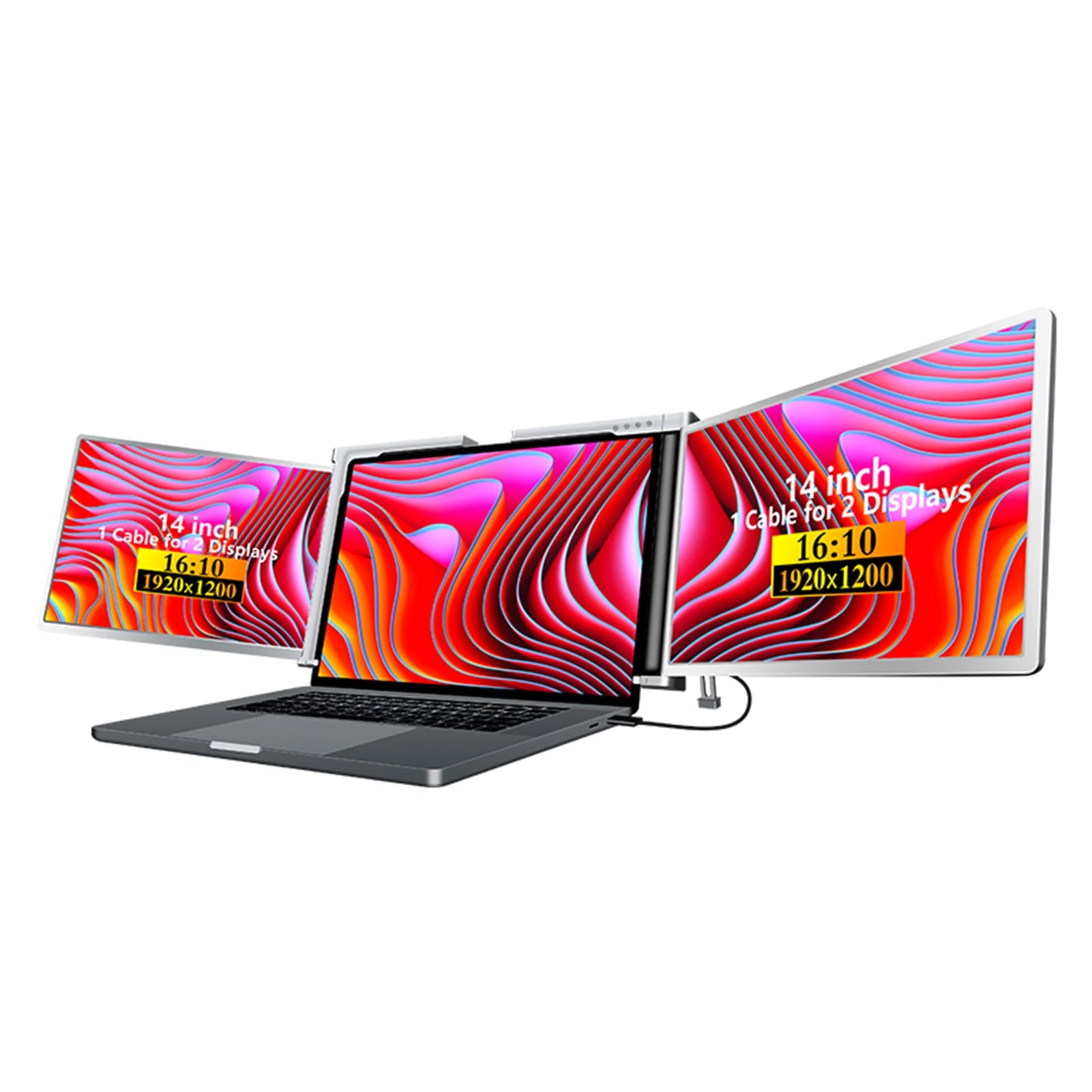 14 inches Laptop Expansion Screen FHD Portable Tri-screen Monitor with 1 Cable for 2 Displays for Windows MacOS for 15-17.3 inch