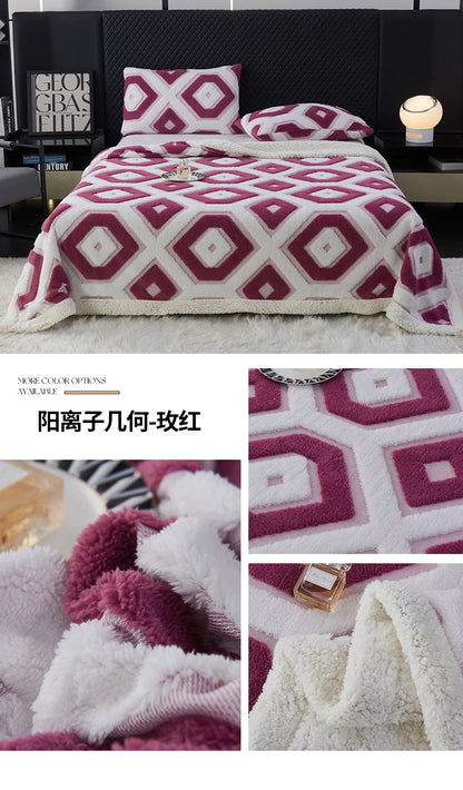 Flannel Warmth Autumn Winter Blanket Keep Warm Comfortable Jacquard King Size Blankets Skin Friendly Geometric Nap Comforter