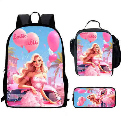 Mochila escolar infantil con diseño de Barbie y bolsas para el almuerzo y lápices para guardería, el mejor regalo para niños y niñas.