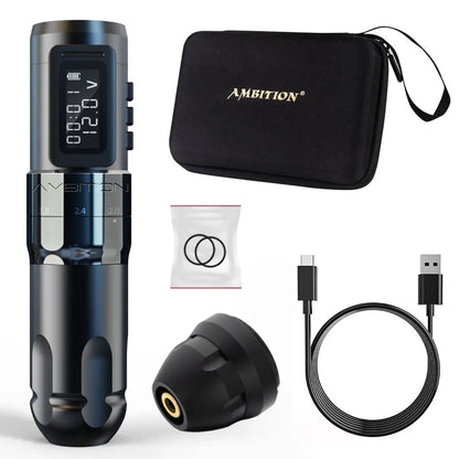 Máquina de tatuaje inalámbrica profesional Ambition MARS-U con pluma y trazo ajustable, cartucho de 2-4 mm, motor sin núcleo de 1800 mAh, para artistas del tatuaje
