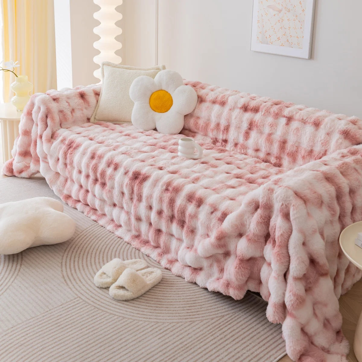 Bubble Imitation Fur Sofa Towel Faux Fur Sofa Cover Blanket Couch Cover Universal for Living Room Warm
