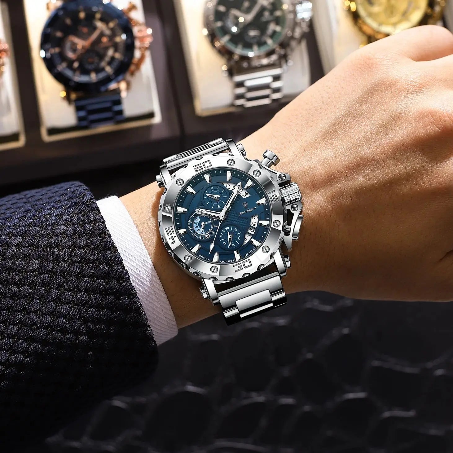 POEDAGAR Luxury Watch For Men Calendar Luminous Waterproof Man Clock Male Chronograph Stainless Steel Men's Quartz Watches Reloj