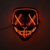 Artigos para Festa de Halloween 2026: Máscara LED Luminosa Estilo "Uma Noite de Crime" (Purge) com Luz Neon EL Sem Fio – Máscara de Rosto Inteiro para Cosplay Adulto (Brilha no Escuro)