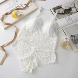 Conjunto de ropa interior de encaje sexy para mujer, sujetador sin costuras y sin aros, conjuntos de sujetador y bragas ahuecados para mujer, lencería íntima bordada