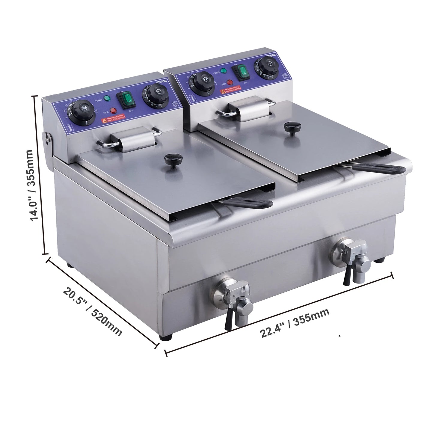 VEVOR Commercial Electric Deep Fryer w/Dual Tanks 12L Countertop Fryer w/Oil Filter and Timed for Fried Chicken French Frie