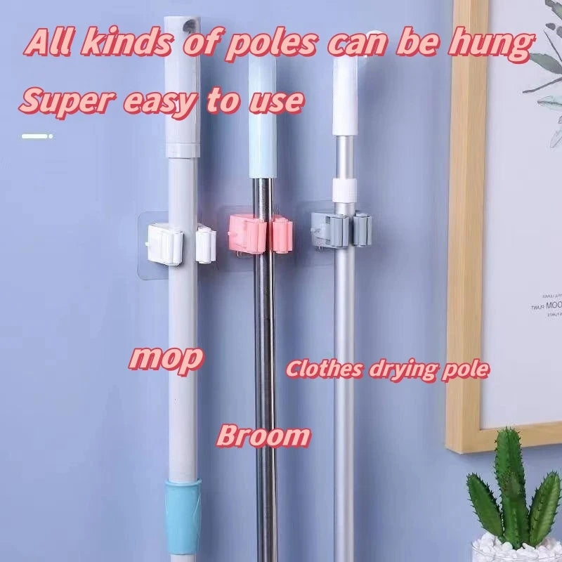 2/4/5/10Pcs Wall Mounted Mop Organizer Holder Adhesive Broom Hanger Hooks Bathroom Kitchen Storage Racks Home Accessories