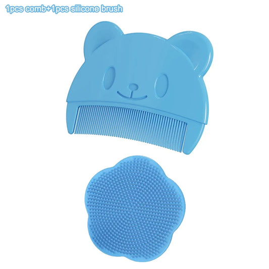2-piece Set Infant Silicone Head Massager Fetal Scalp Cradle Cap Comb Toddler Bathing Soft Comb Newborn Hair Cleaning Baby Care Accessories