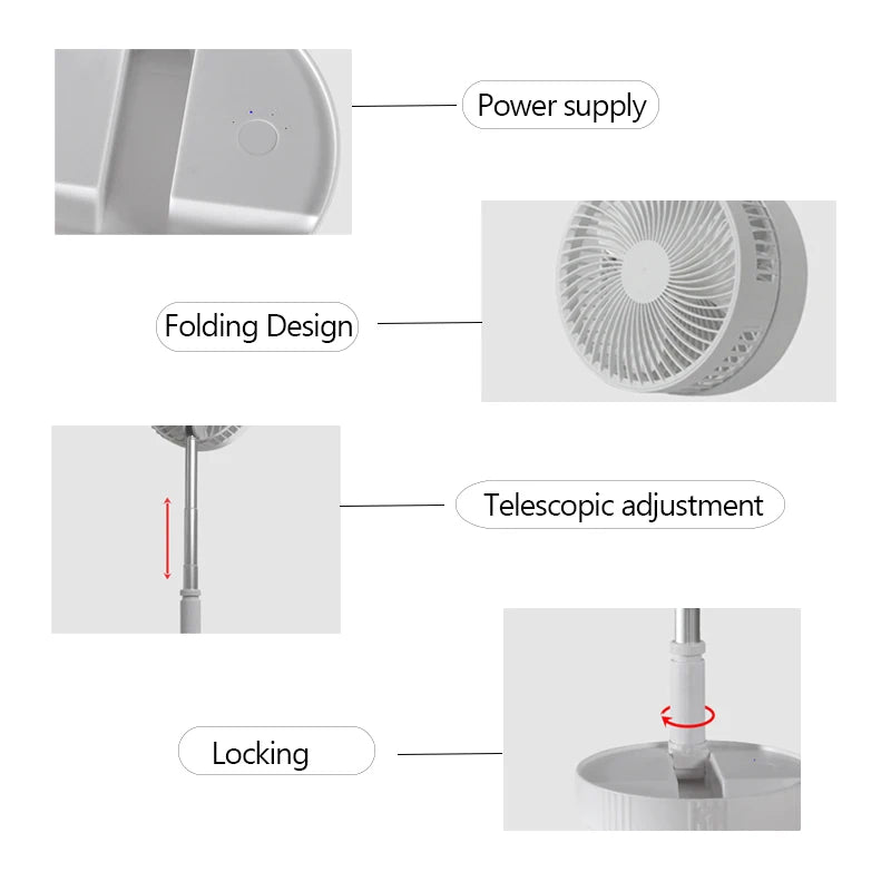 Portable Fan USB Rechargeable Folding Telescopic Floor Standing Fan Remote control Mini Fans Outdoor Camping Cooling fan home
