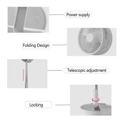 Portable Fan USB Rechargeable Folding Telescopic Floor Standing Fan Remote control Mini Fans Outdoor Camping Cooling fan home