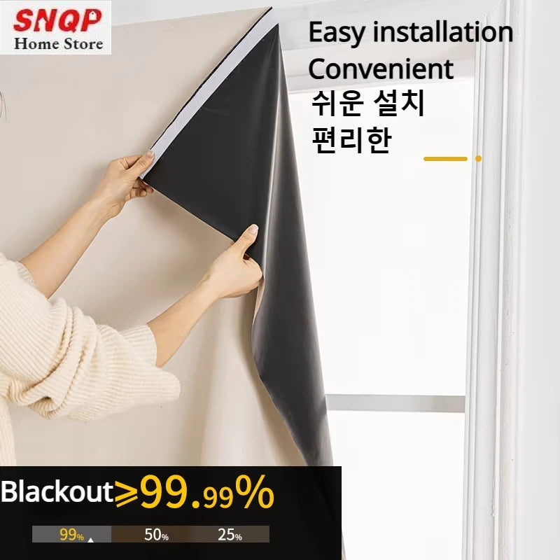 Convenient No Drilling 100% Blackout Short Curtains for Living Room Bedroom Bay Windows Blinds Easy Install Door Kitchen Decor