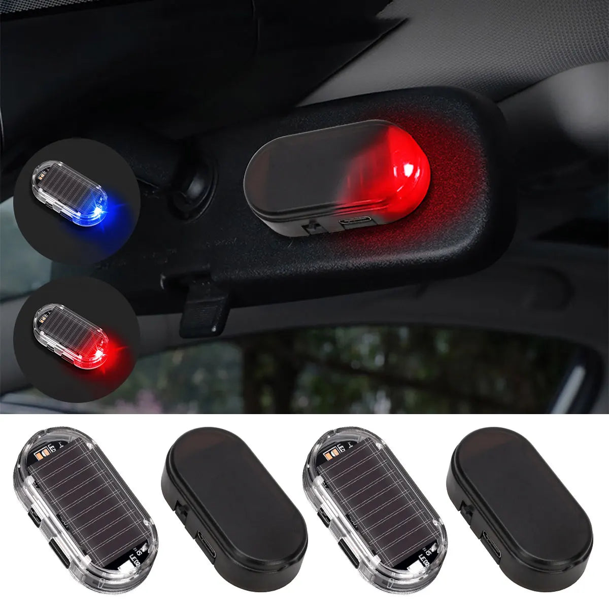 Car Fake Security Light Solar Powered Simulated Dummy Alarm Wireless Warning Anti-Theft Caution Lamp LED Blue/Red Flashing Light