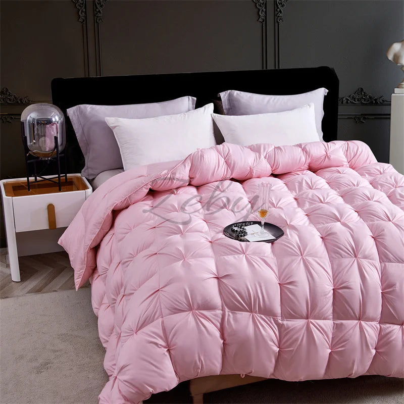 High Grade 100% White Goose Down Quilt Winter Warm Feather Duvet Queen King Cozy Lightweight 3D Bread Comforter Pinch Pleated