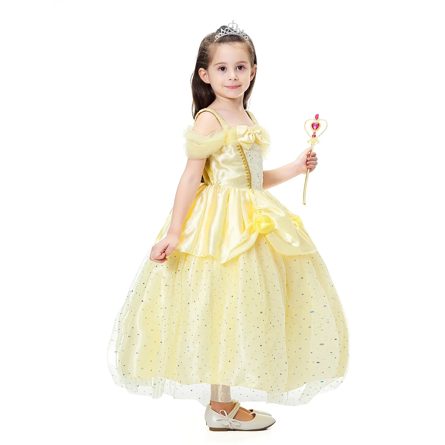 2025 Cosplay Belle Princess Dress Girls Dresses For Beauty and beast Party Clothing Magic stick crown Costume 3-12Y
