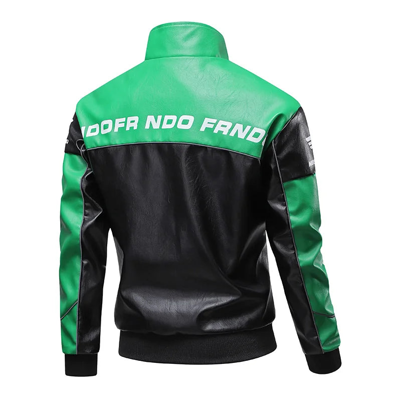 Motorcycle leather jacket, men's leather jacket, contrasting racing jacket, trendy brand seasonal couple style, loose fit