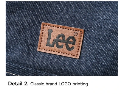 LEE Unisex Utility Canvas Leather Zipper Tote Bag Casual Denim Daily Shopping Handbag Women Man Durable Student School Book Bag