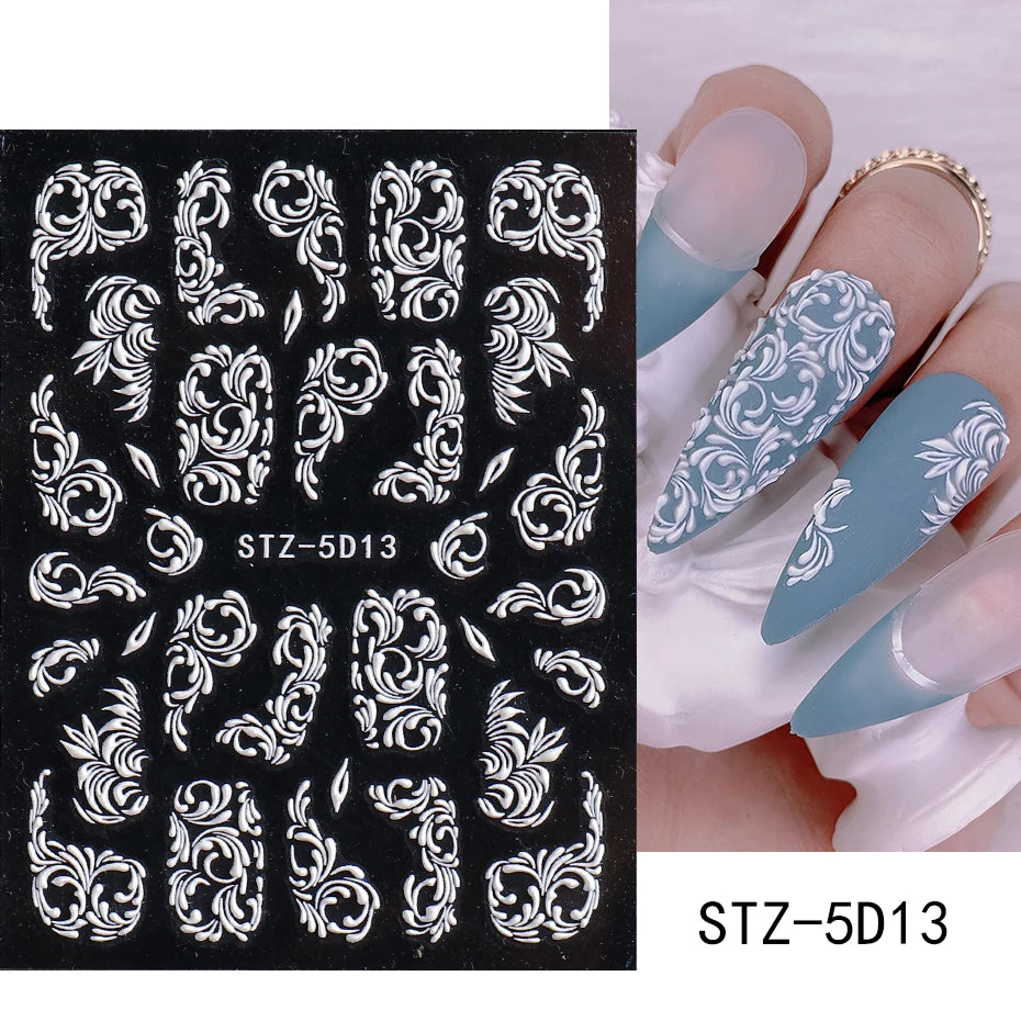 Stickers for Nails Marine Punk Black Line Design Art Slider Party Cool Decoration Adhesive Decal Emboss DIY Manicure Accessories