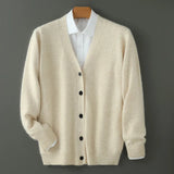 Plus size feminino outono inverno novo cardigan com decote em v topo 100% vison cashmere camisola de malha casual solto grande manga comprida topos