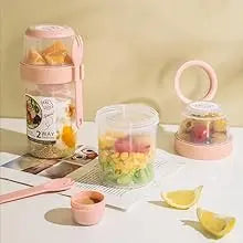 ¡Lleve tazas de desayuno, tazas de ensalada, cereales de yogur, bocadillos de avena, recipientes para parfait y soportes para aderezos para ensaladas con tenedores!