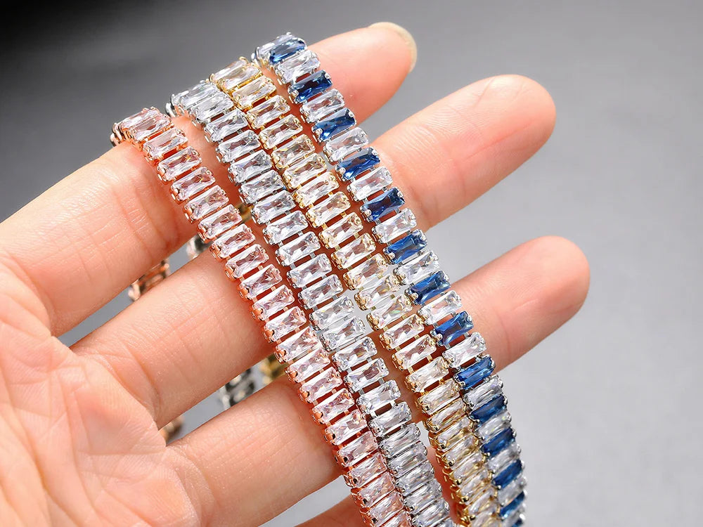 Pulseras de tenis de cristal arcoíris para mujer, color plata Kpop, regalos para amigas, cadena de brazalete de circonitas coloridas, joyería para la mano H167-M