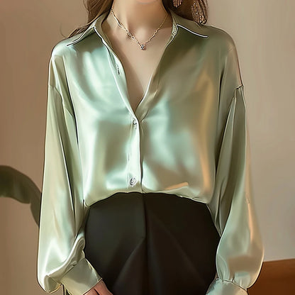 Camisas y blusas de satén de manga larga para mujer, estilo informal y elegante, tendencia de verano 2024, para oficina, ropa ajustada para mujer