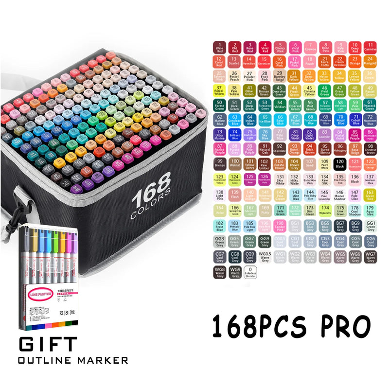 24/36/48/60/80/120/168 Colors Double Tip Permanent Art Marker pens for Drawing Painting Sketching Comics Design School Supplies
